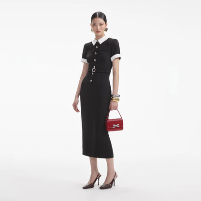 Self-Portrait Black Crepe Contrast Midi Dress