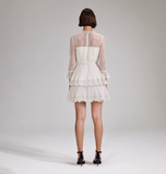 Self-Portrait Cream Chiffon Lace Tiered Mini Dress