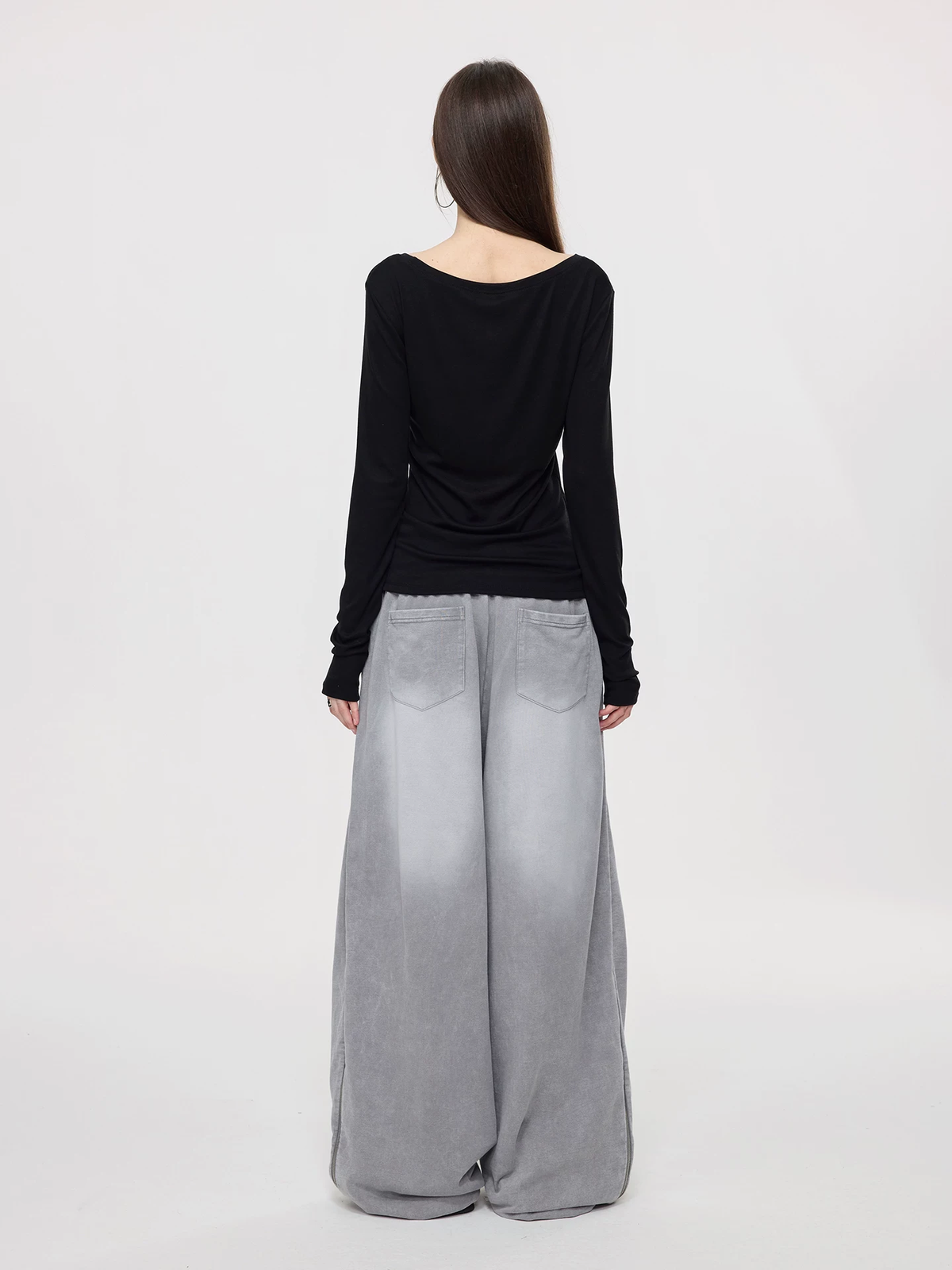 Nova Street Washed Grey Wide Leg Sweatpants