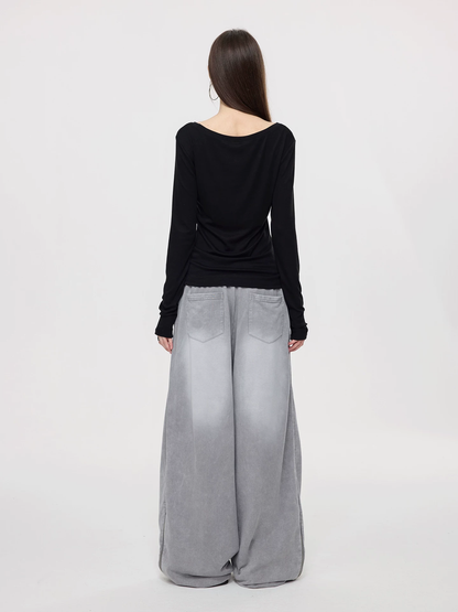 Nova Street Washed Grey Wide Leg Sweatpants
