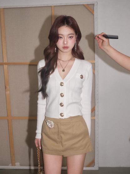 OLIVIA DUO DSY25352 Gold Buttons Knit Top(2color)