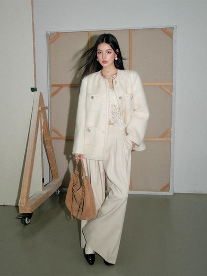 OLIVIA DUO DWT25418 Oversized Straight-Line White Bouclé Jacket