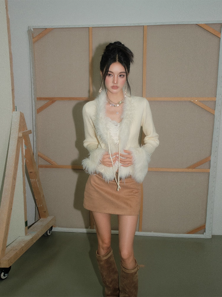 OLIVIA DUO DSY25383 Fur-Collar Knit Top(2color)