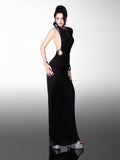 Glam Doll Long one-shoulder rhinestone dress（2 colors）