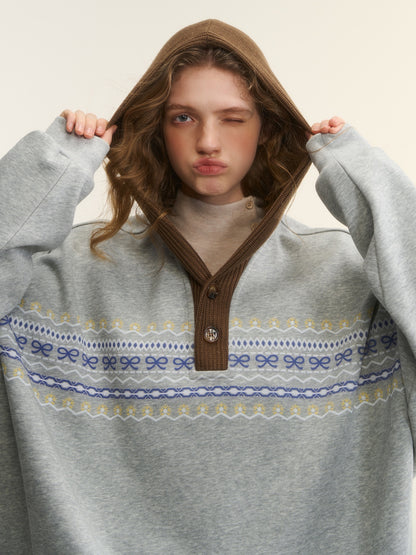 AsGony ASG25545 Fel Island printed casual hooded sweatshirt