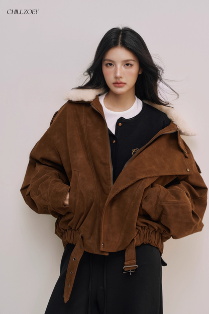 Chill Zoey M690331 Brown-Fur-Collared Jacket
