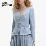 Self-Portrait BLUE SEQUIN BOUCLE MINI JACKET DRESS