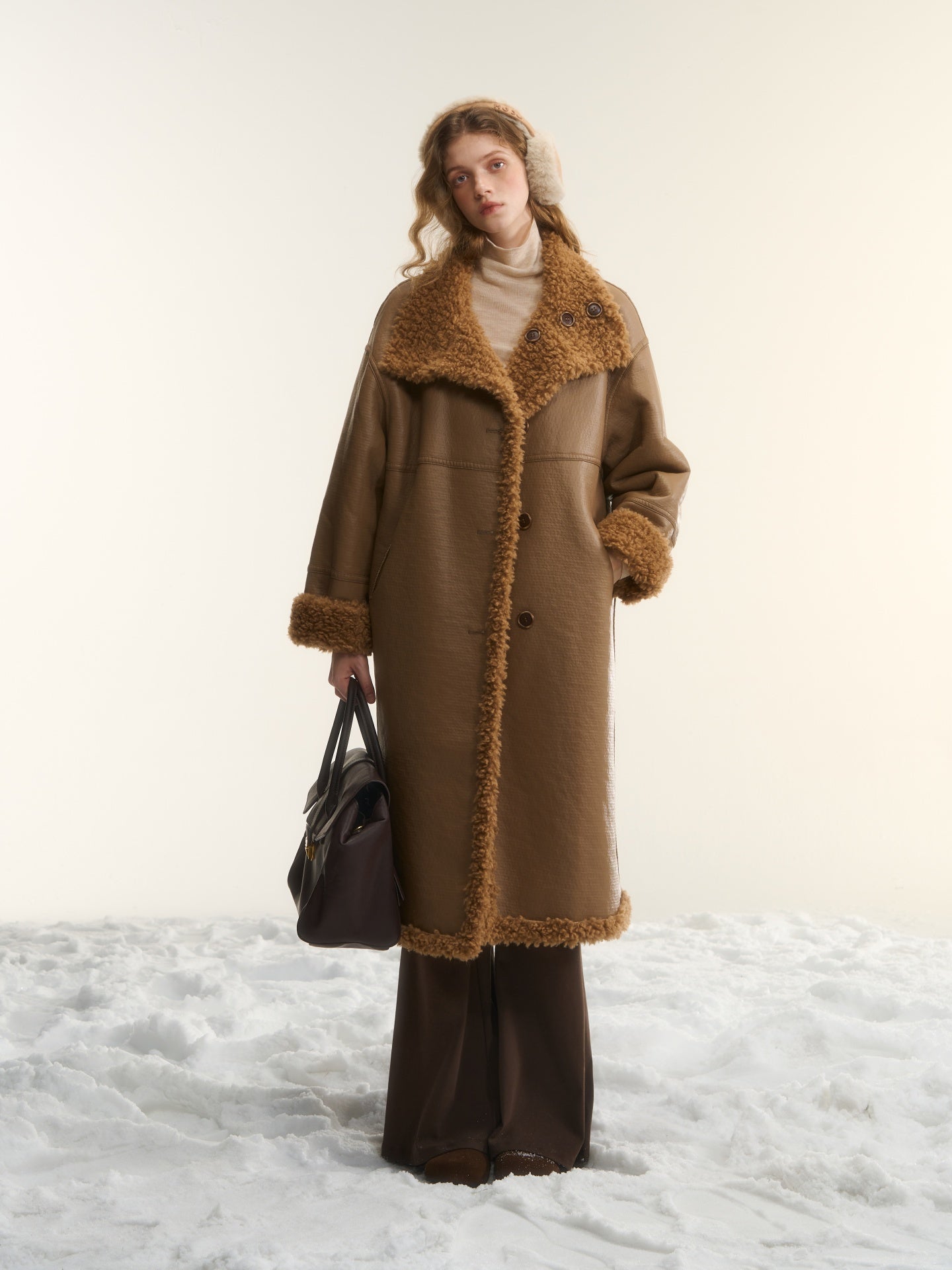 AsGony ASG25560 Two sided wool fur integrated mid length jacket