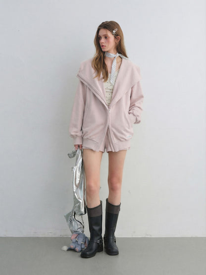 AsGony ASG25665&amp;ASG25667 Big collar hooded zipper sweatshirt jacket + sweatpants set