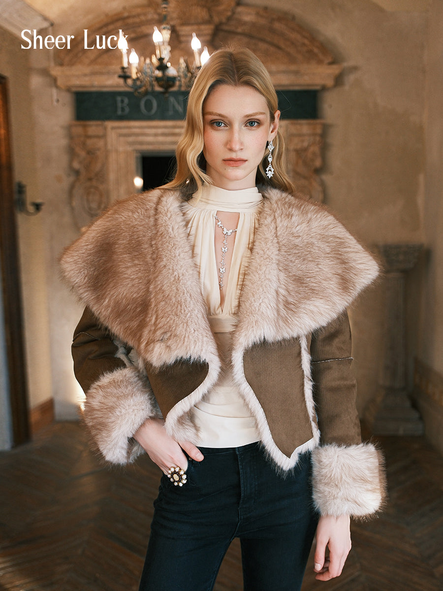 SHEERLUCK SLPC25502 Fur and fur one-piece short lapel jacket