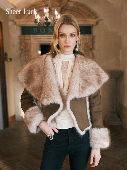 SHEERLUCK SLPC25502 Fur and fur one-piece short lapel jacket