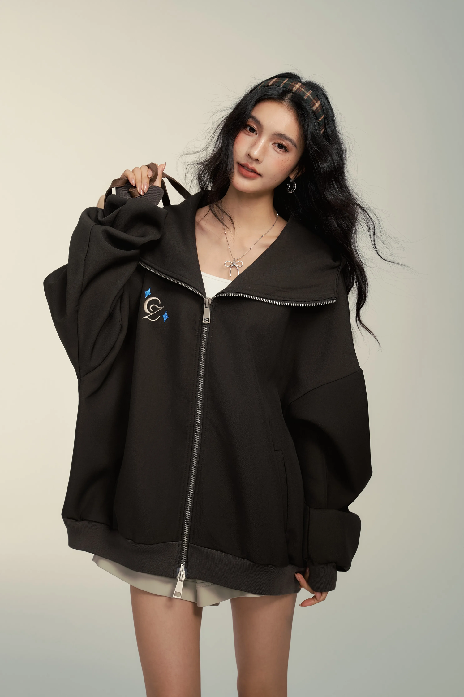 Chill Zoey Brown Zip-Up Hoodie Jacket