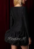 Kirakira.M Black tweed flower bud coat dress