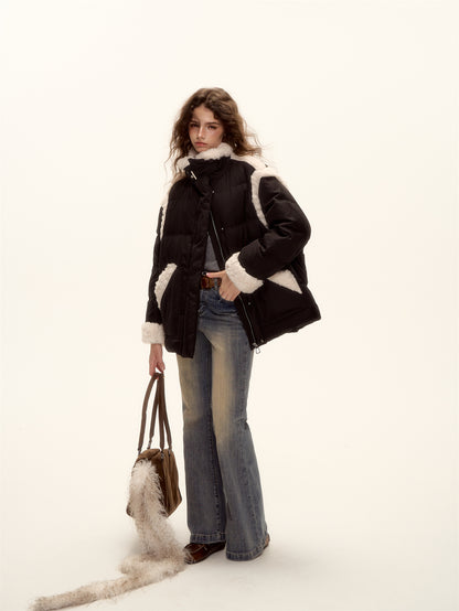 AsGony ASG25508 Lamb wool splicing loose windproof down jacket