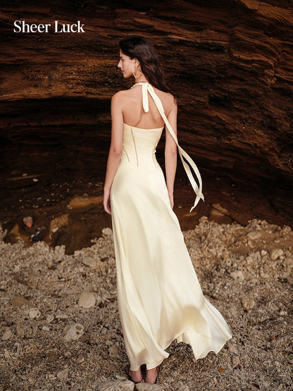 SHEERLUCK SLLYQ26411 Pleated V-neck hollow printed maxi dress