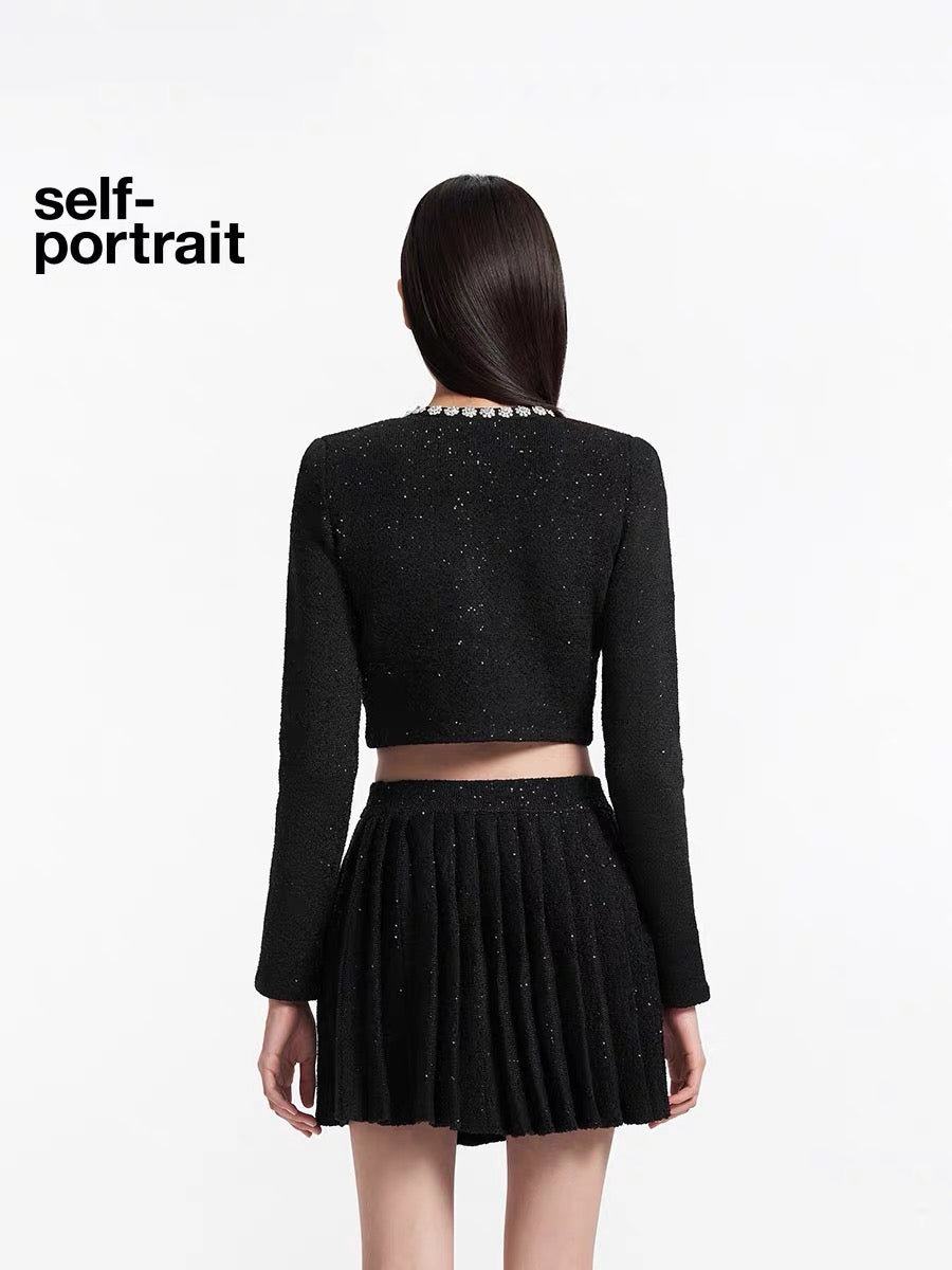 Self-Portrait BLACK SEUIN KNIT CARDIGAN