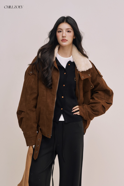 Chill Zoey M690331 Brown-Fur-Collared Jacket