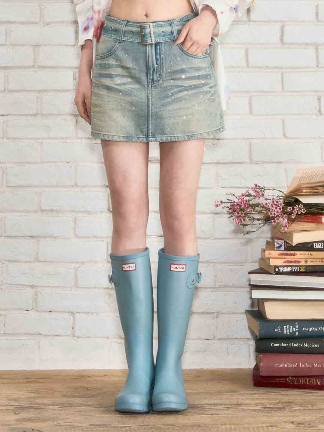 VIA PITTI VIABP231 Rhinestone denim skirt