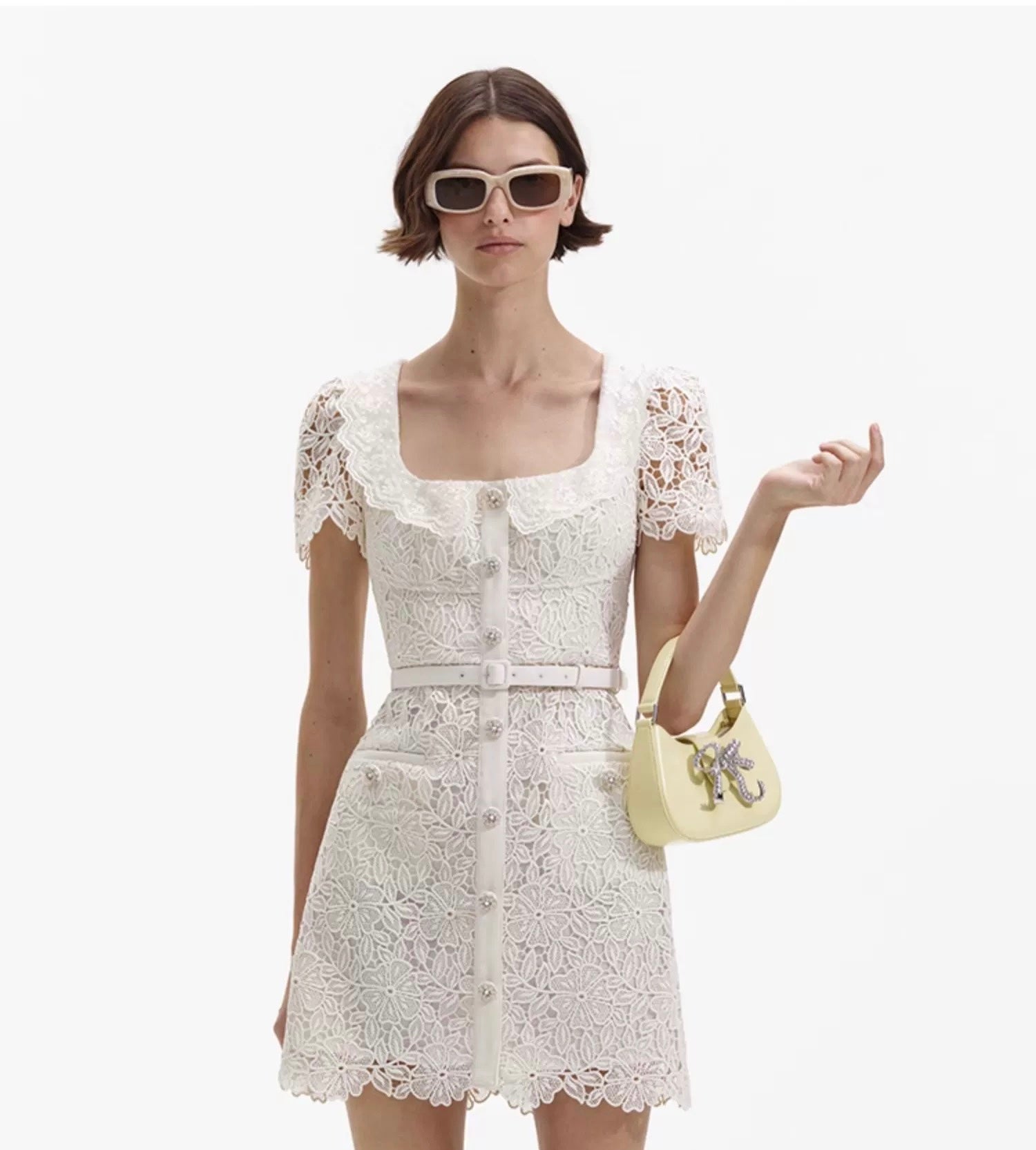 Self-Portrait CREAM GUIPURE LACE MINI DRESS