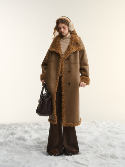 AsGony ASG25560 Two sided wool fur integrated mid length jacket