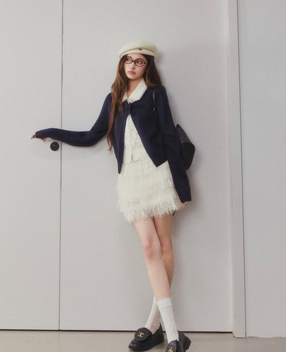 OTEBANBASS Ote260931 Fake Two-Piece Lace Panel Knit Top