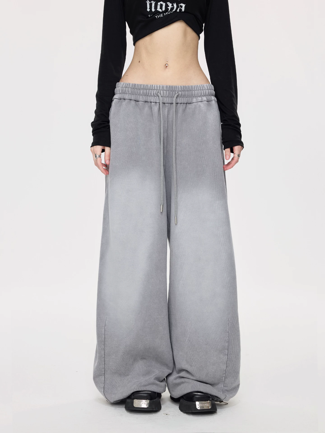 Nova Street Washed Grey Wide Leg Sweatpants