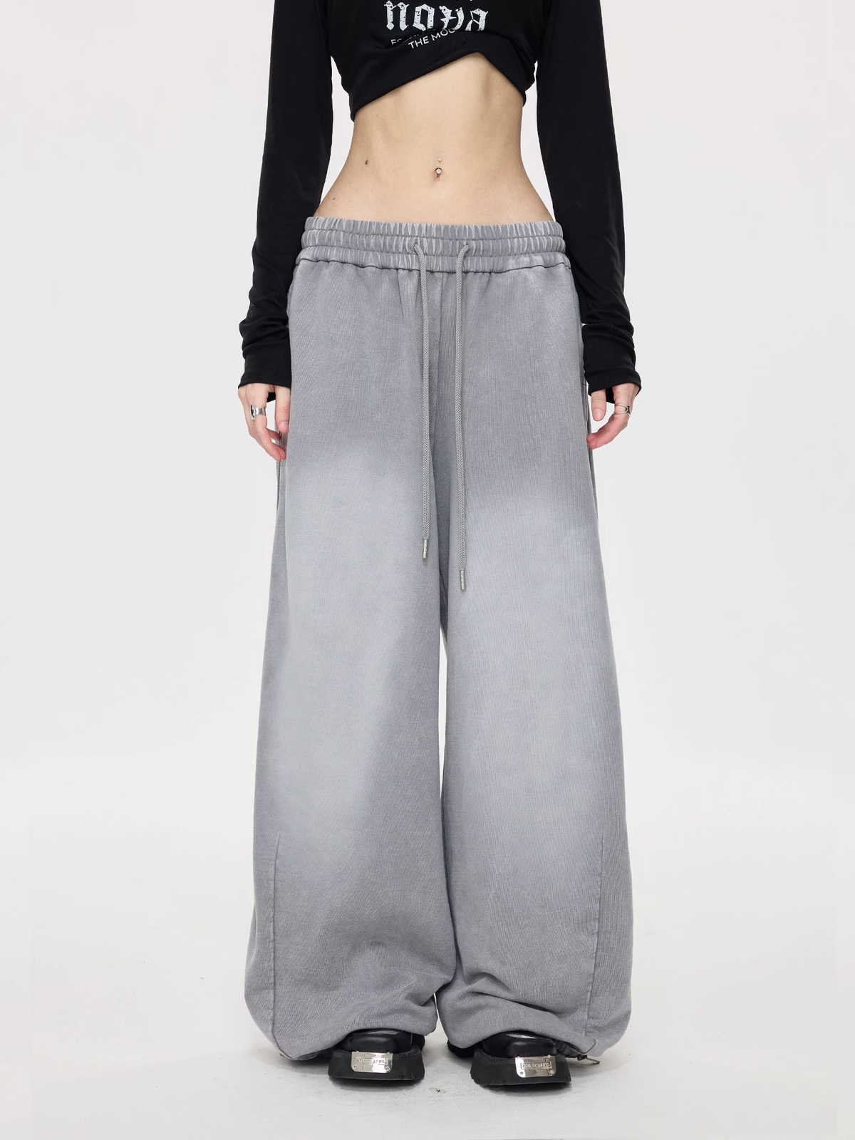 Nova Street Washed Grey Wide Leg Sweatpants