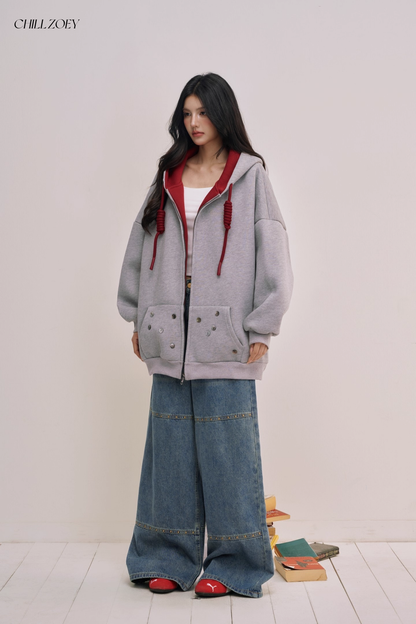 Chill Zoey M690293 Studded Oversized Wide-Leg Jeans