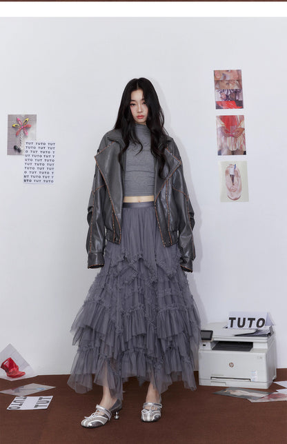 Tut tuto Loose collared motorcycle leather jacket