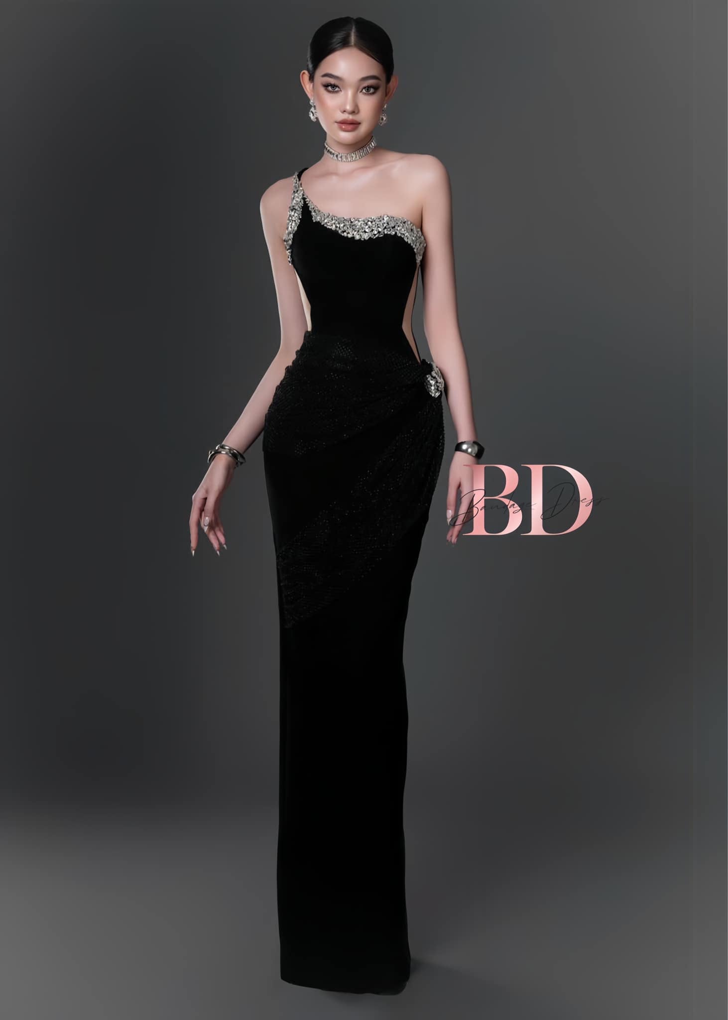 Bandage Dress [Best Seller] Black One-shoulder Diamonds Dress