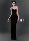 Bandage Dress Black One-shoulder Diamonds Dress