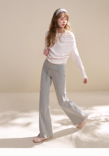 Kroche KZY8071&amp;KZY8072 Off shoulder contrasting T-shirt + pants