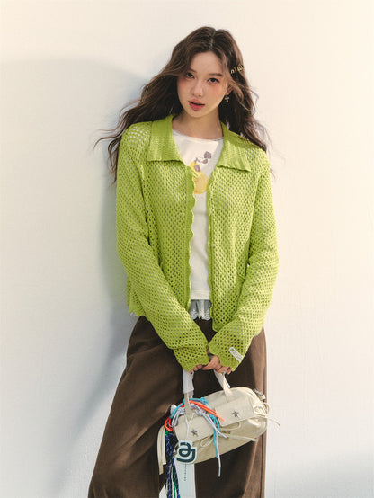 AsGony ASG25322 Hollow flower crochet cardigan