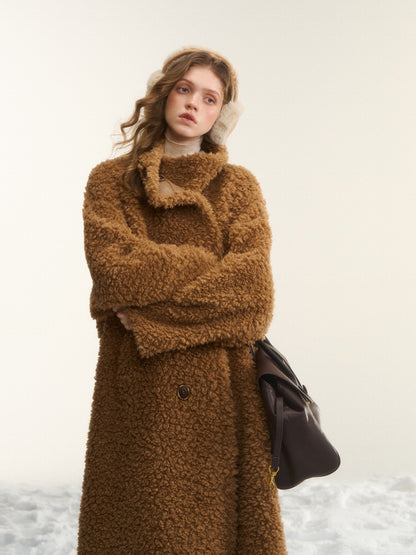 AsGony ASG25560 Two sided wool fur integrated mid length jacket