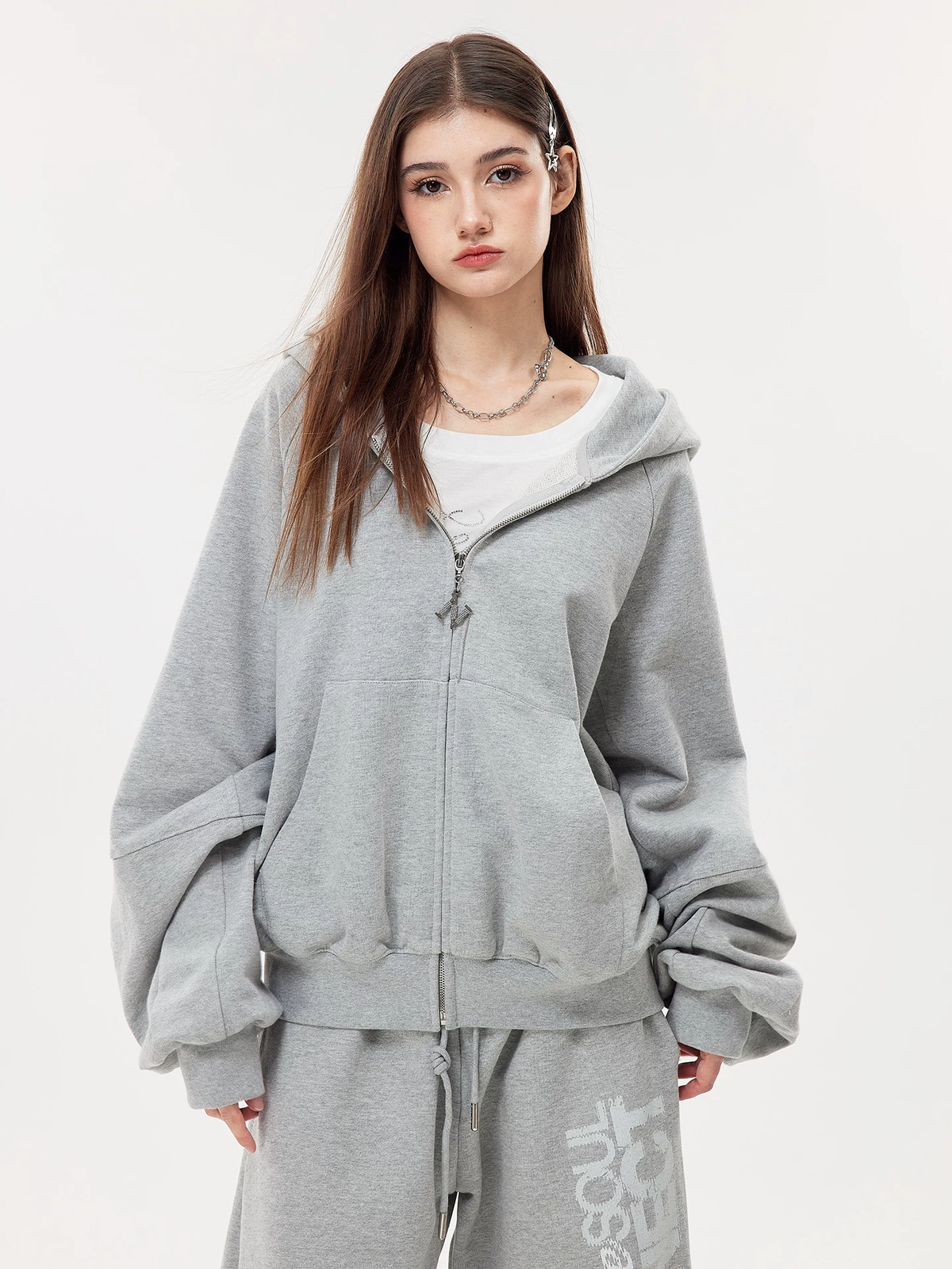Nova Street Grey Heavy Detail Curved Leg Sweatsuit(SEPERATE)