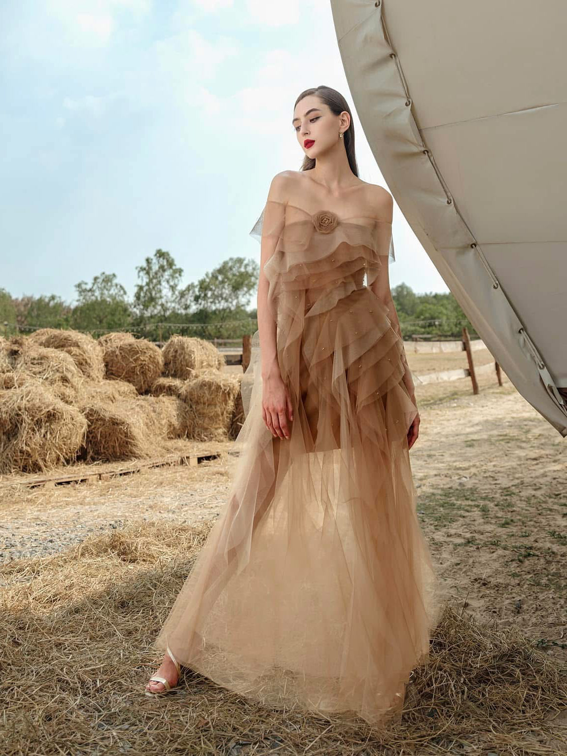 XY Bymyxy Nude Shoulder Midi Dress (2styling options)