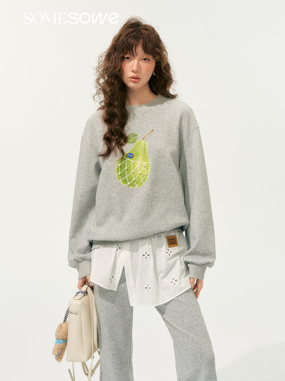 SOMESOWE S2508178 Pear print round neck hoodie