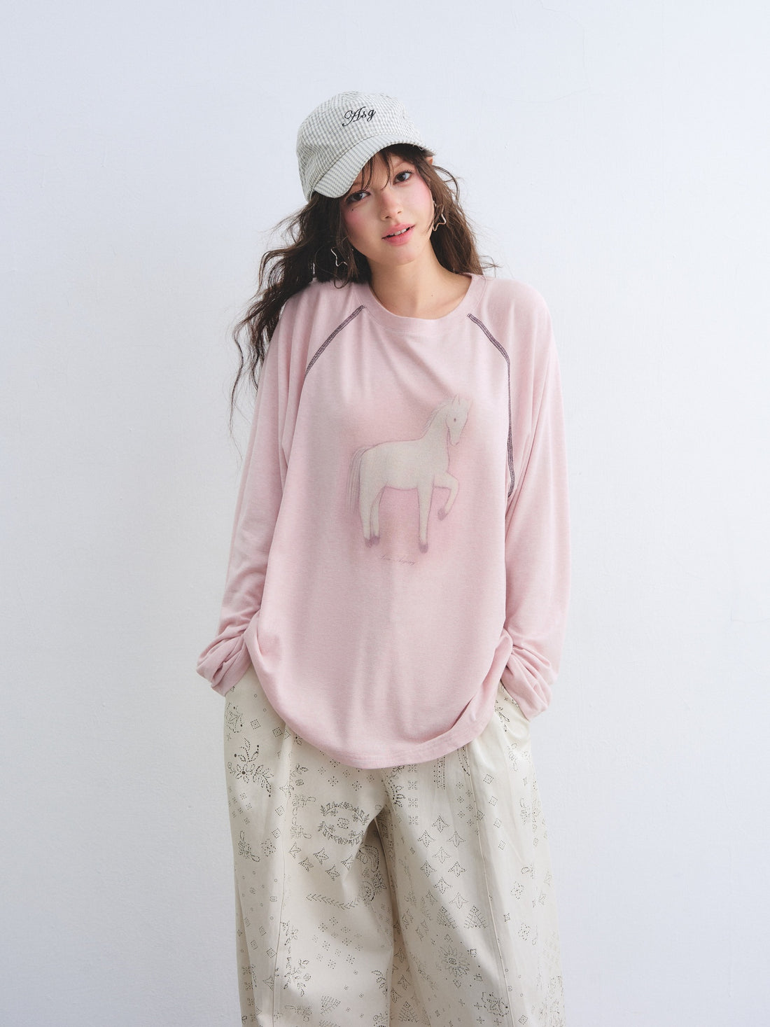 AsGony ASG25097 Casual embroidered checkered duckbill cap