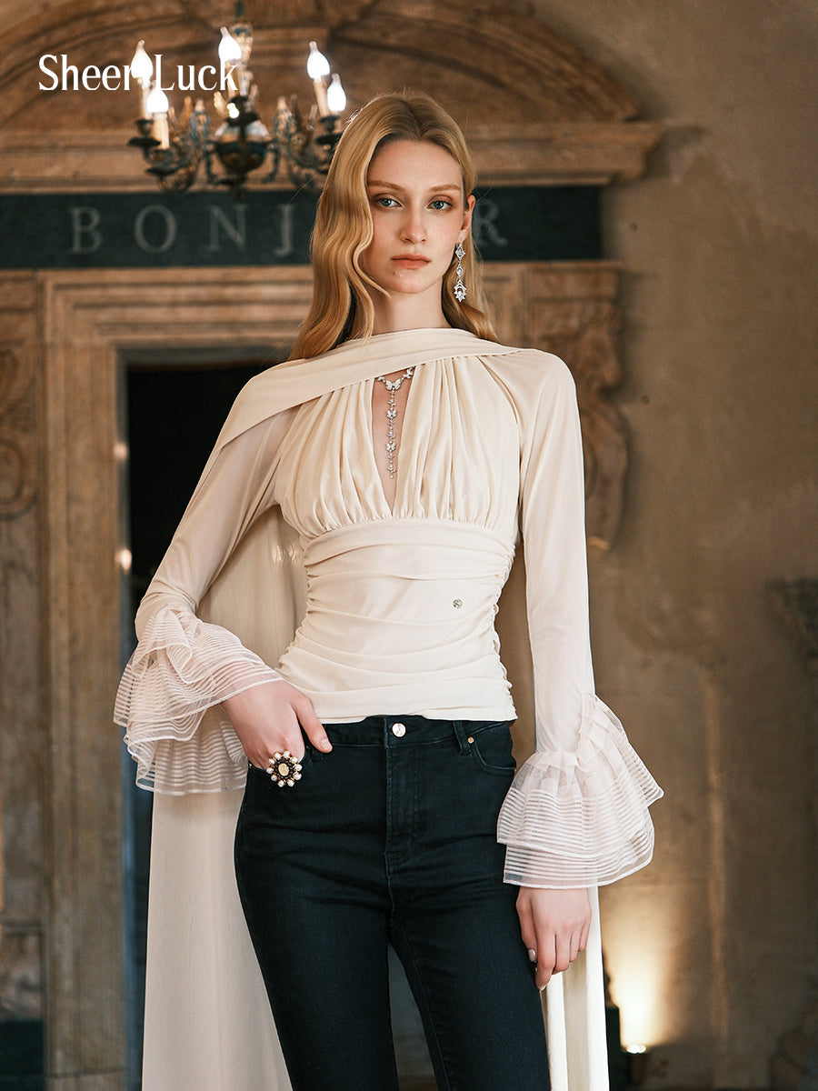 SHEERLUCK SLDD25402 Hanging neck V-neck slim fit ribbon top
