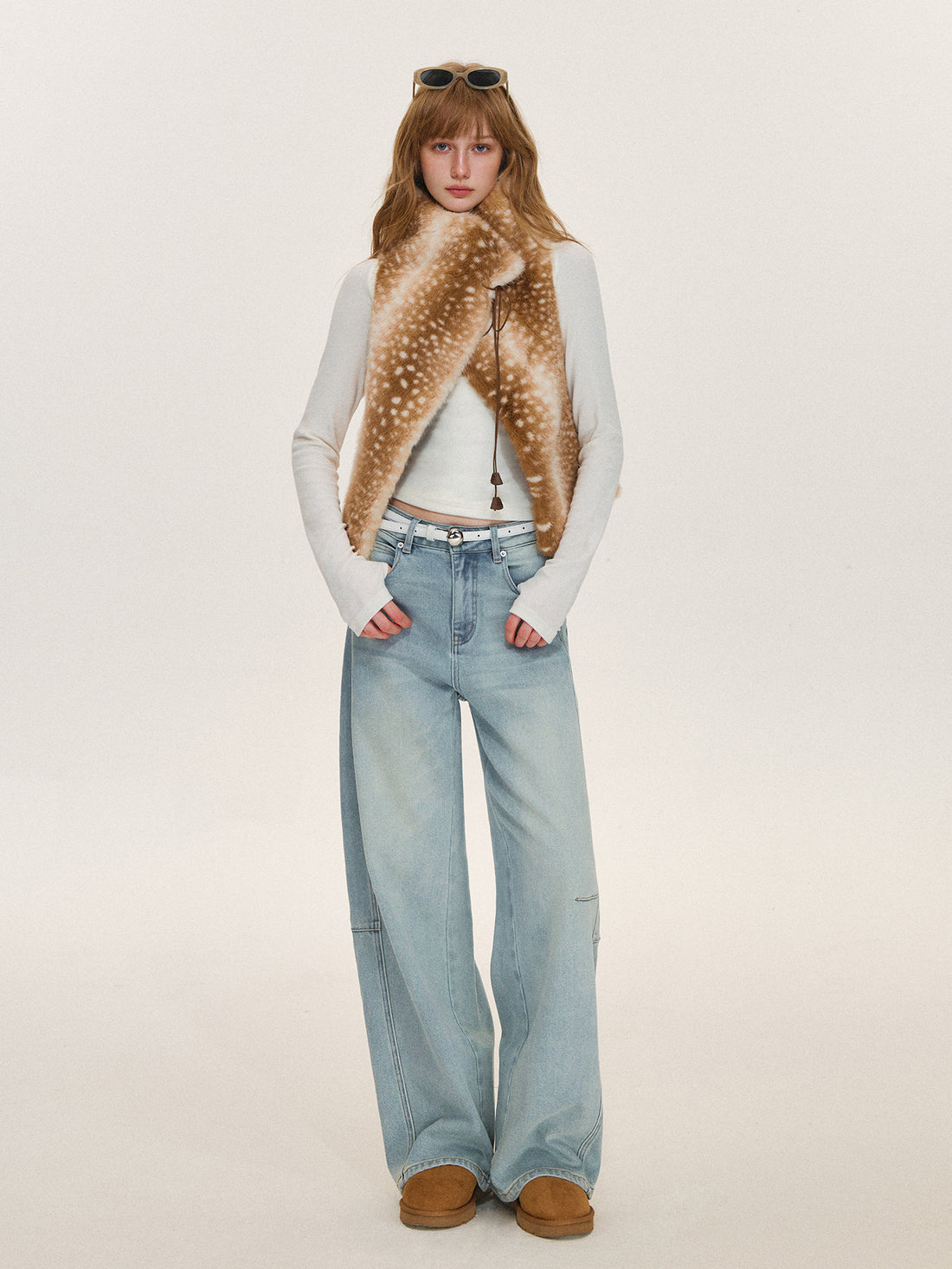 Asgony ASG26611 Strap-Detail Faux Fur Vest