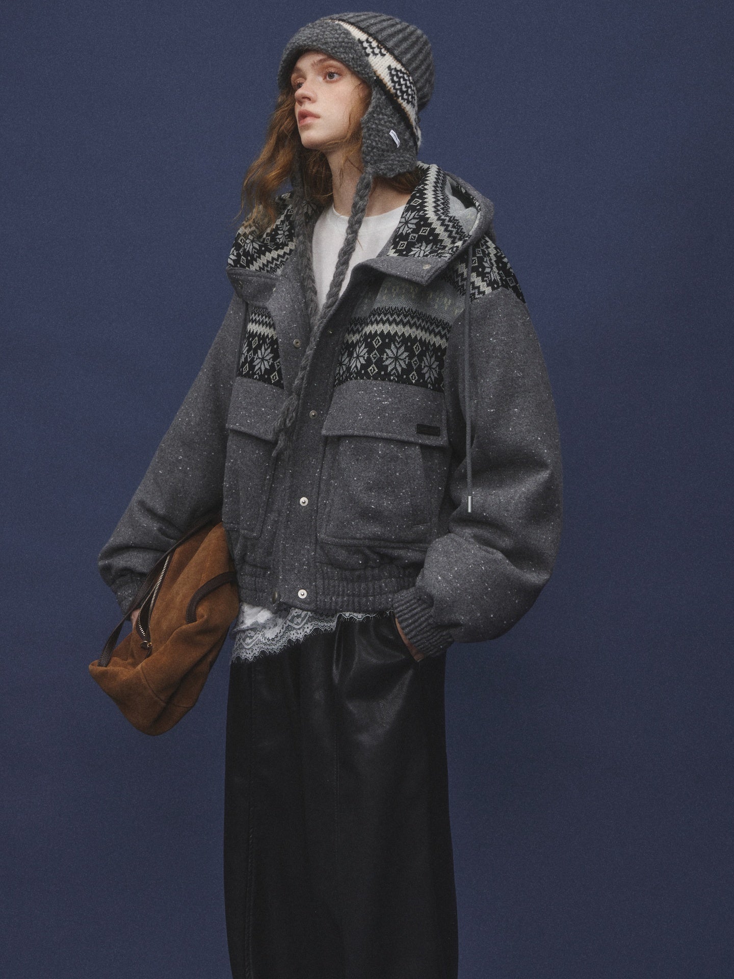 AsGony ASG25527 90 white duck down wool Fel Island hooded down jacket