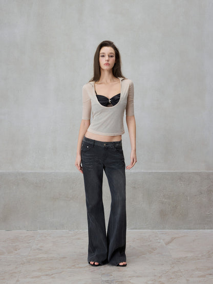 NONCESTNON N317 Big U-neck with black mid sleeves