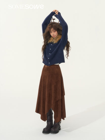 SOMESOWE S2508279 Detachable wool collar cowhide hooded cardigan