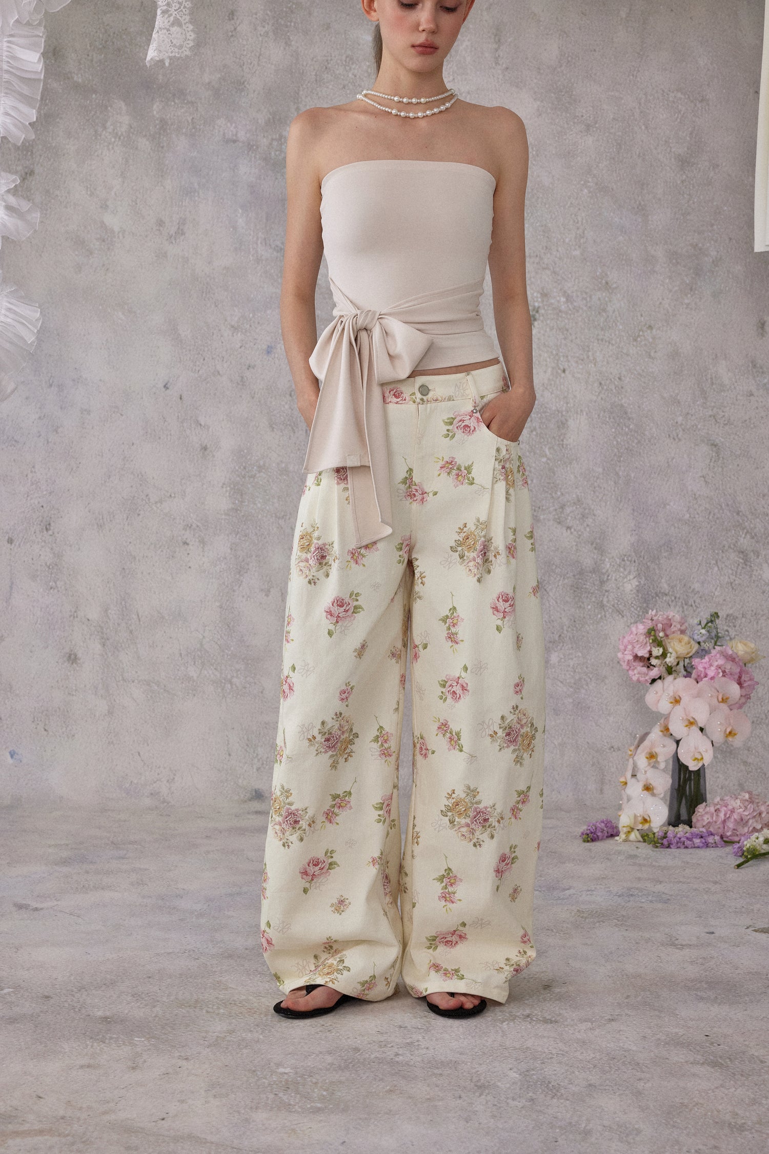 NOMEANSNO N166 Floral denim pants