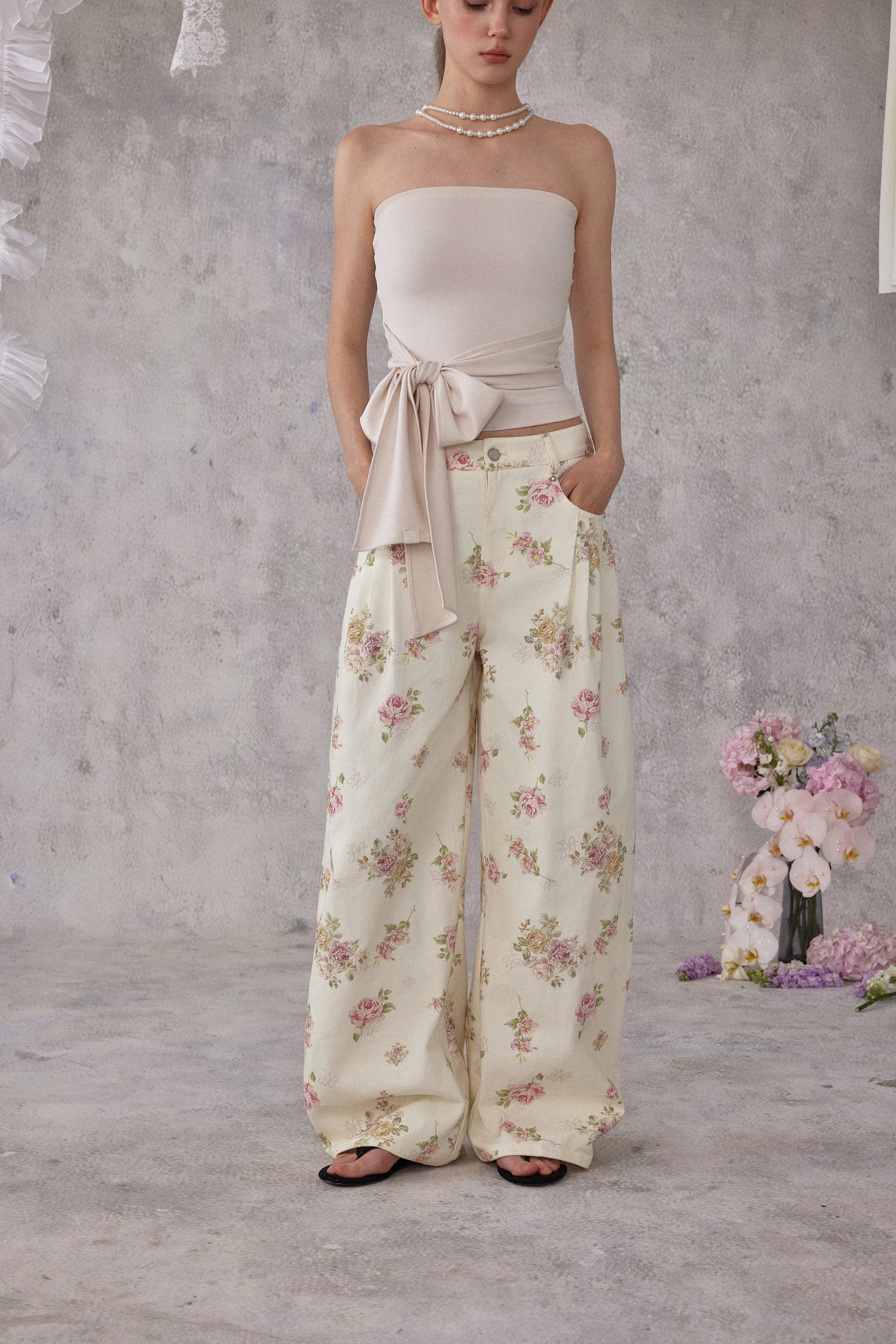 NOMEANSNO N166 Floral denim pants