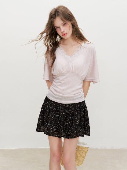 16DEWS 16D26355 Lace V-Neck Lyocell Top