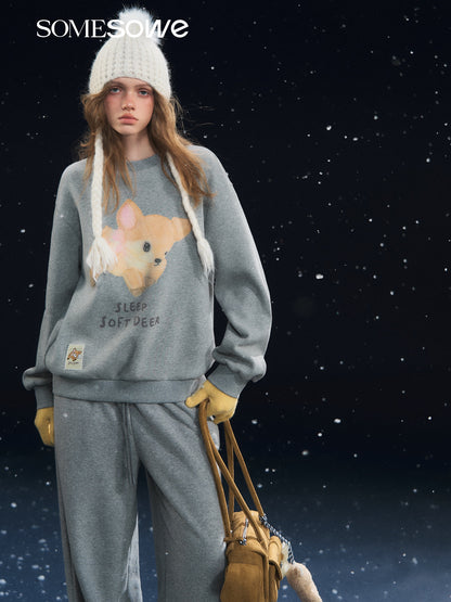 SOMESOWE S2508317 Little deer velvet round neck long sleeved sweatshirt