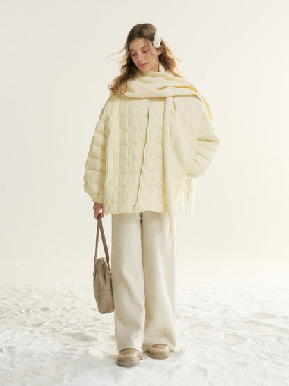 16DEWS 16D25533 White duck down mid length checkered down jacket