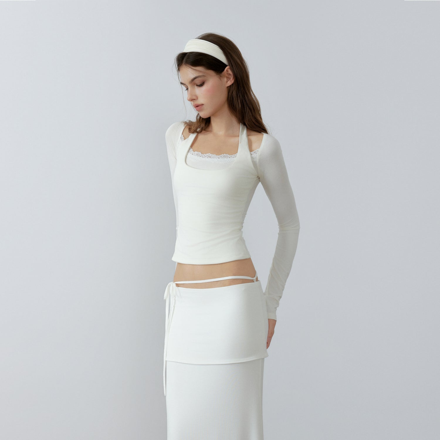NONCESTNON N228 Fake two piece white long sleeve top