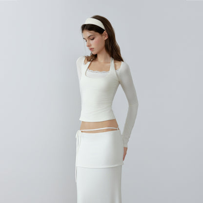 NONCESTNON N228 Fake two piece white long sleeve top